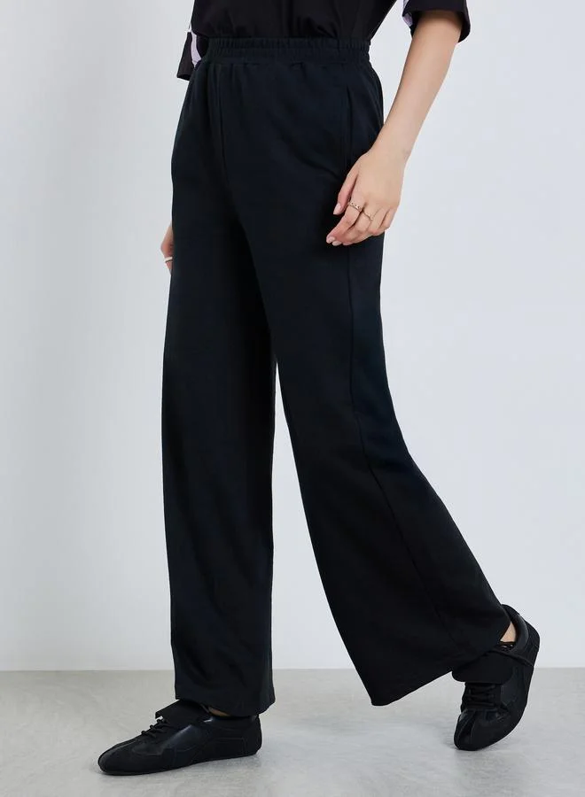 Styli Women Black High-Rise Wide Leg Joggers